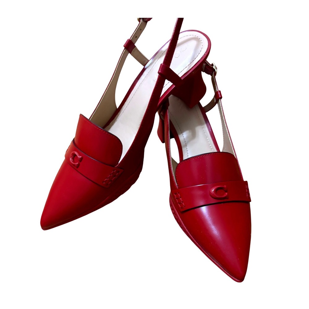 Coach Red Leather Pointed Toe Block Heel Nikola Slingback Pumps size 8.5 NIB - Picture 4 of 6